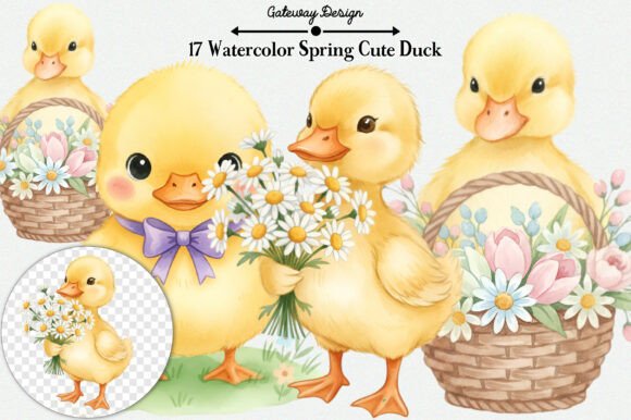 Download Watercolor Spring Cute Duck Clipart - Duck clipart Collection