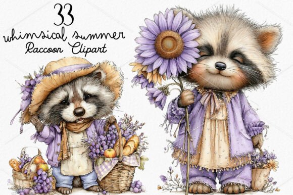 Download Whimsical Summer Raccoon Clipart Bundle - Premium Resources