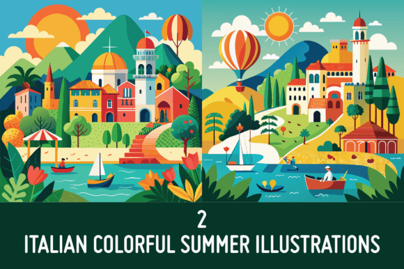 Download 2 Italian Colorful Summer Illustrations - Illustration Collection