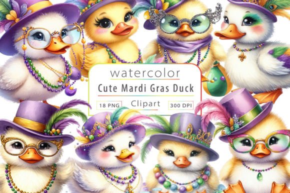 Download Watercolor Mardi Gras Cute Duck Clipart - Duck clipart Collection