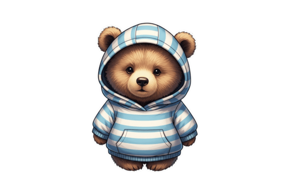 Download Cute Bear in Striped Hoodie Illustration - Illustration Collection