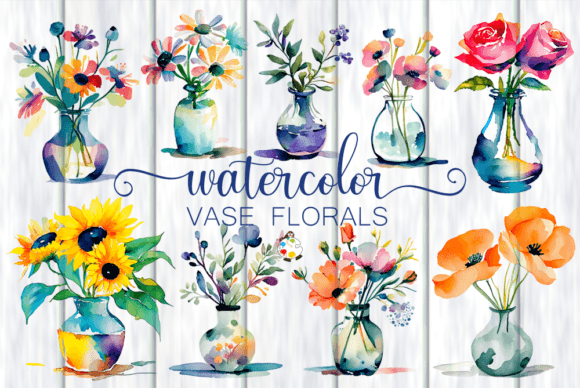 Download Watercolor Vase Floral Illustrations - Illustration Collection
